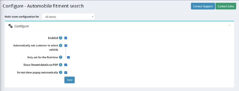 Automobile fitment search Configure page